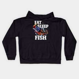 Eat Sleep Fish - American Flag Bass Fishing Kids Hoodie